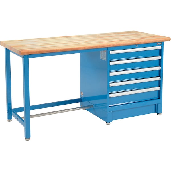 Global Industrial 72Wx30D Modular Workbench, 5 Drawers, Maple Butcher Block Safety Edge, Blue 711158 - main